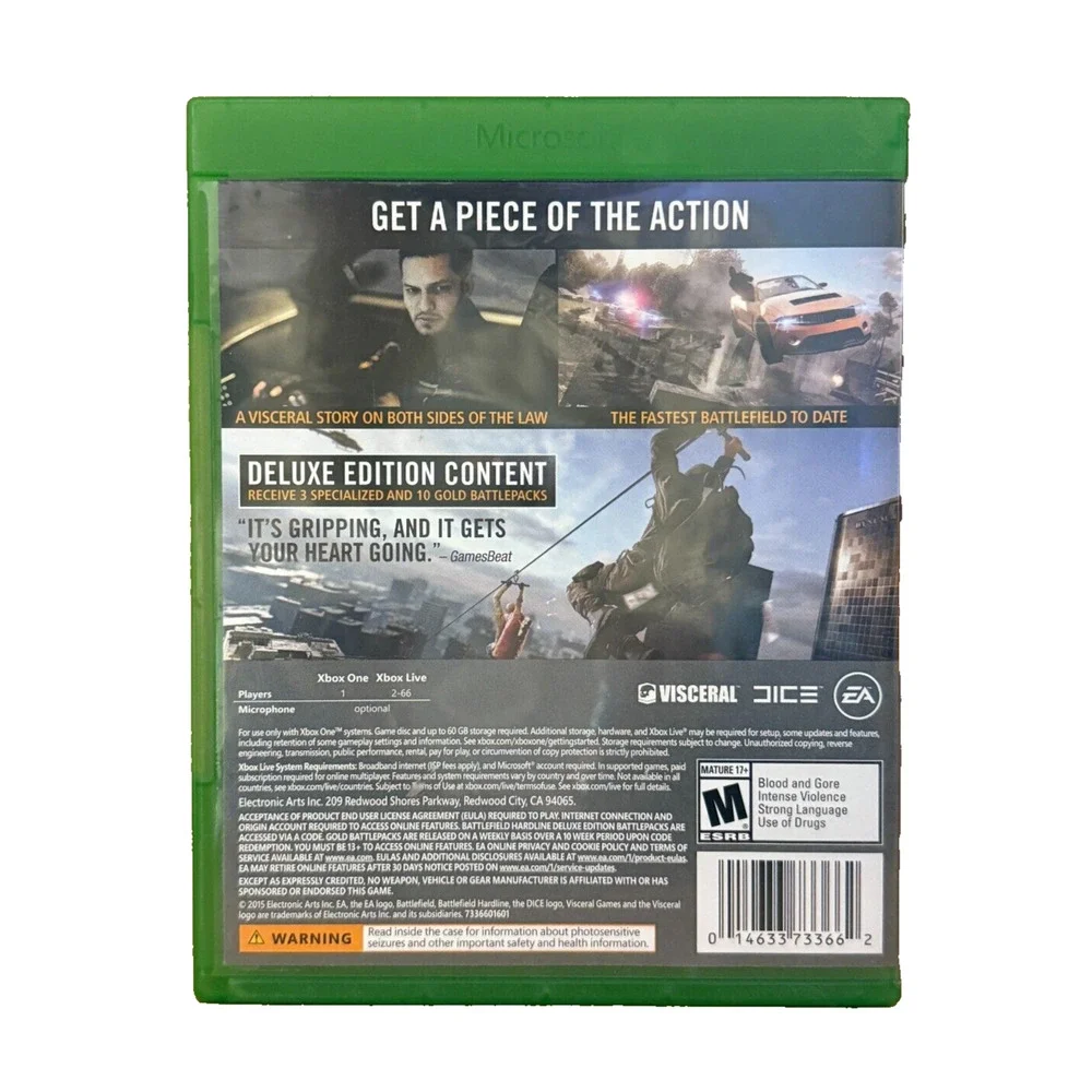 Battlefield Hardline Deluxe Edition (Xbox One, 2015) - Used, Tested, Case